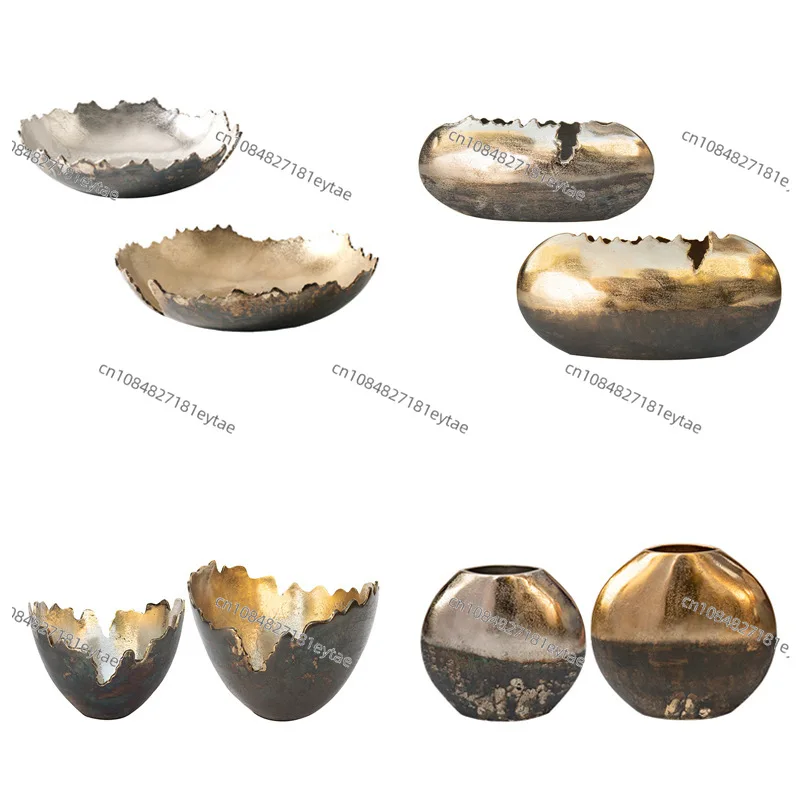 Indian Import Aluminum Gold Silver Ink Wash Round Vase Egg Shape Flower Vase for Living Room Home Decor Showroom