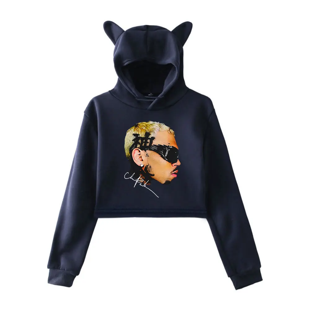 Chris Brown Hoodie Vintage 90s Streetwear Merch Hoodies Sweatshirts for Girls Cat Ear Crop Fashion Sports Pullover