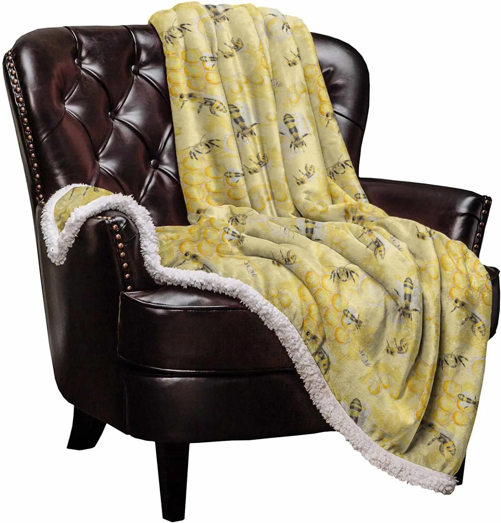 Watercolor Bee Hive Yellow Cashmere Blanket Warm Winter Soft Throw Blankets for Beds Sofa Wool Blanket Bedspread