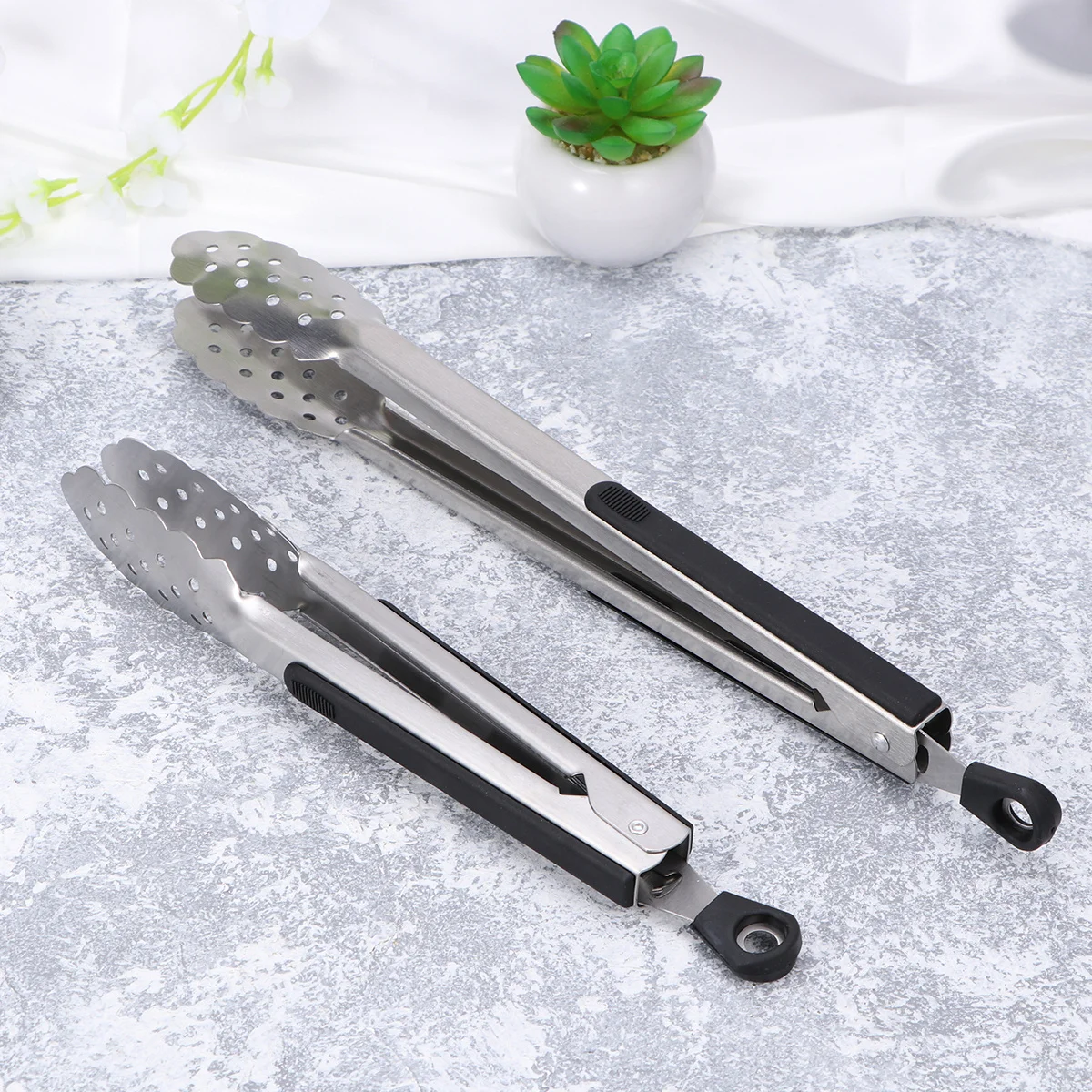 

2 шт. щипцы для еды из нержавеющей стали, черные нескользящие термостойкие зажимы для хлеба, барбекю, кухни, стейк, морепродукты, зажим для еды из нержавеющей стали
