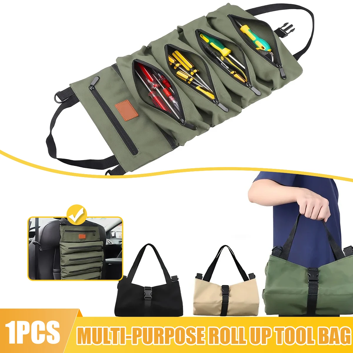 Portable Oxford Cloth Storage Bag Toolkit Canvas Wrench Tool Organizer Bucket Car First Aid Kit Wrap Roll Storage Case