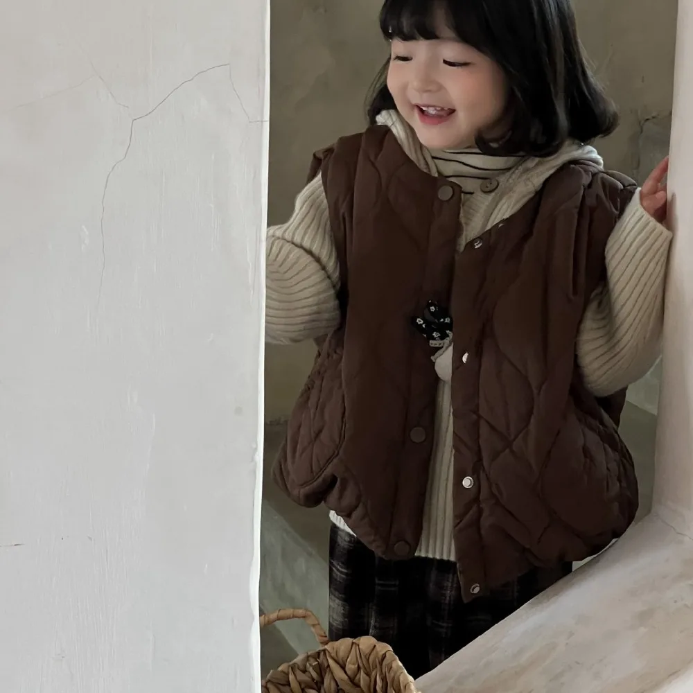 

Thick and Warm Sleeveless Vest Girls' Coats Autumn and Winter 2025 Korean Version Children's Clothing Outerwear Solid Color