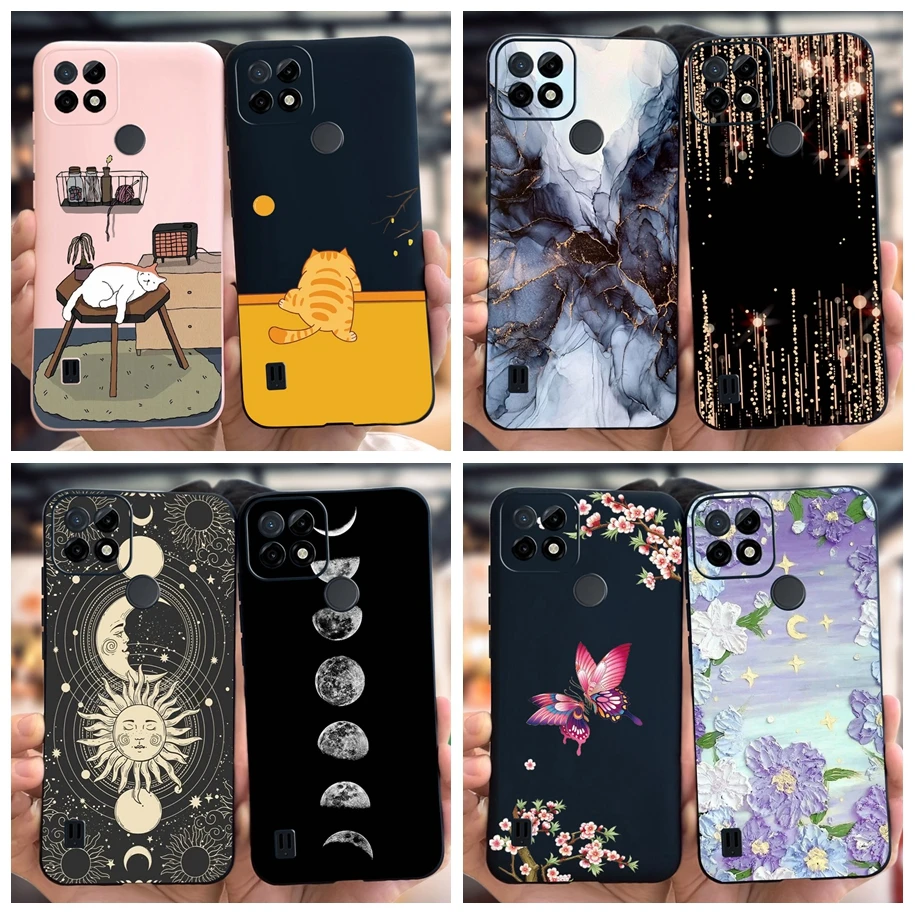 For Realme C21 Case Realme C21Y Bumper Fashion Marble Flower Soft Silicone Phone Cases For Realme C25 C25Y Coque C 21 C 25 Funda