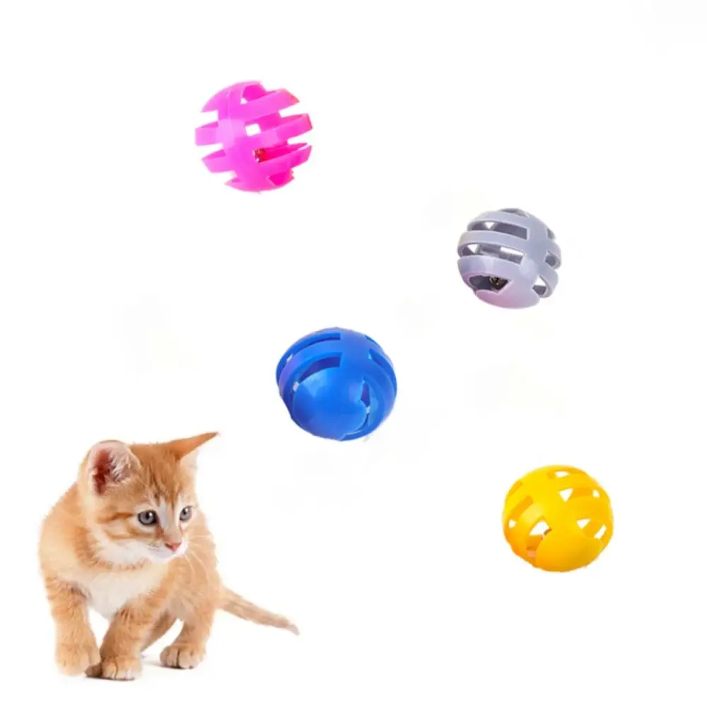 Cat Teaser Ball Interactive Cat Bell Ball Toy Plastic Random Color Chasing Cat Toys Ball Hollow Out Jingle Ball Cat Toys Playing