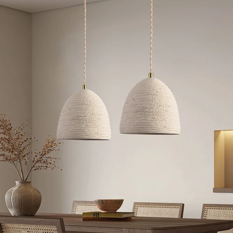 Wabi Sabi Style Micro Cement Chandelier Japanese Style Homestay Bedroom Bedside Lamp Designer Retro Restaurant Bar Hanging Lamp