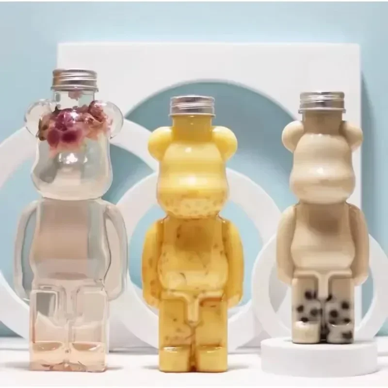 Botella desechable de oso de dibujos animados para mascotas, contenedor de yogur de jugo de té de la leche portátil transparente para uso en embalaje de bebidas, 500ML, 1-10 Uds.