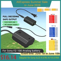 NP-FZ100 NP FZ100 Dummy Battery NPFZ100 DC Coupler AC Power Adapter for Sony ILCE-9 A7R5 A71II A7RIII A7S3 A7R5 A9M2 FX30 camera