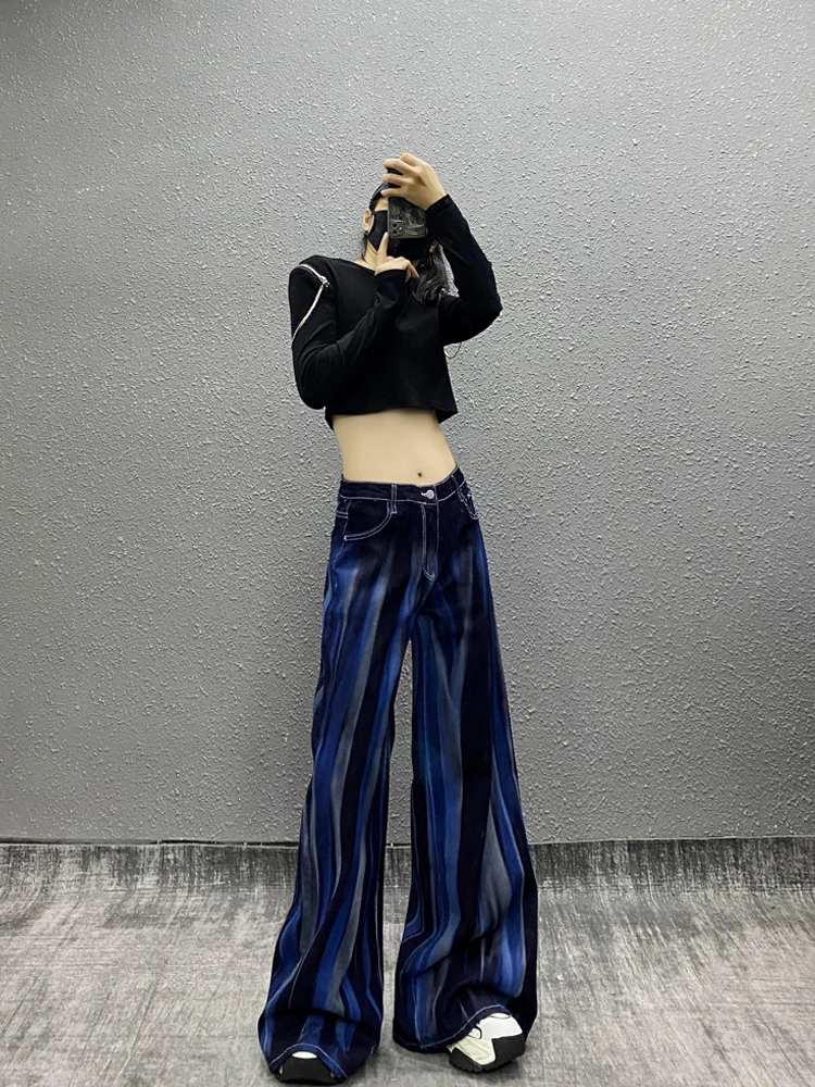 2025 Spring and Autumn Women's Tie-Dye Washed Casual Jeans High Waist Loose Slimming Versatile Wide-Leg Floor-Length Pants