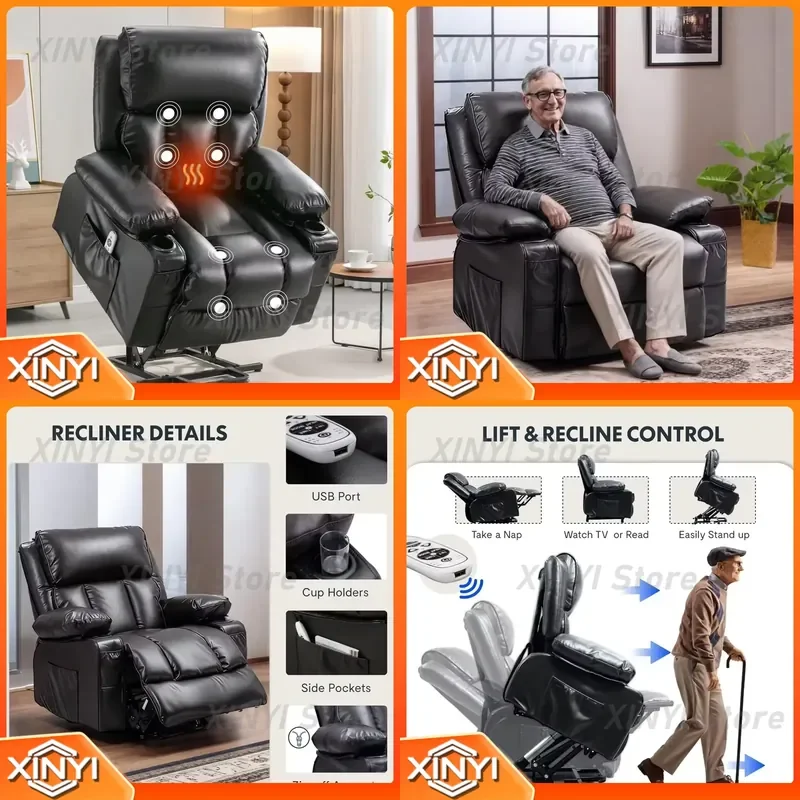 Electric Lift Recliner Sofa for Leather Single Seater with Intelligent Compression Massage Function for Elderly Users Living