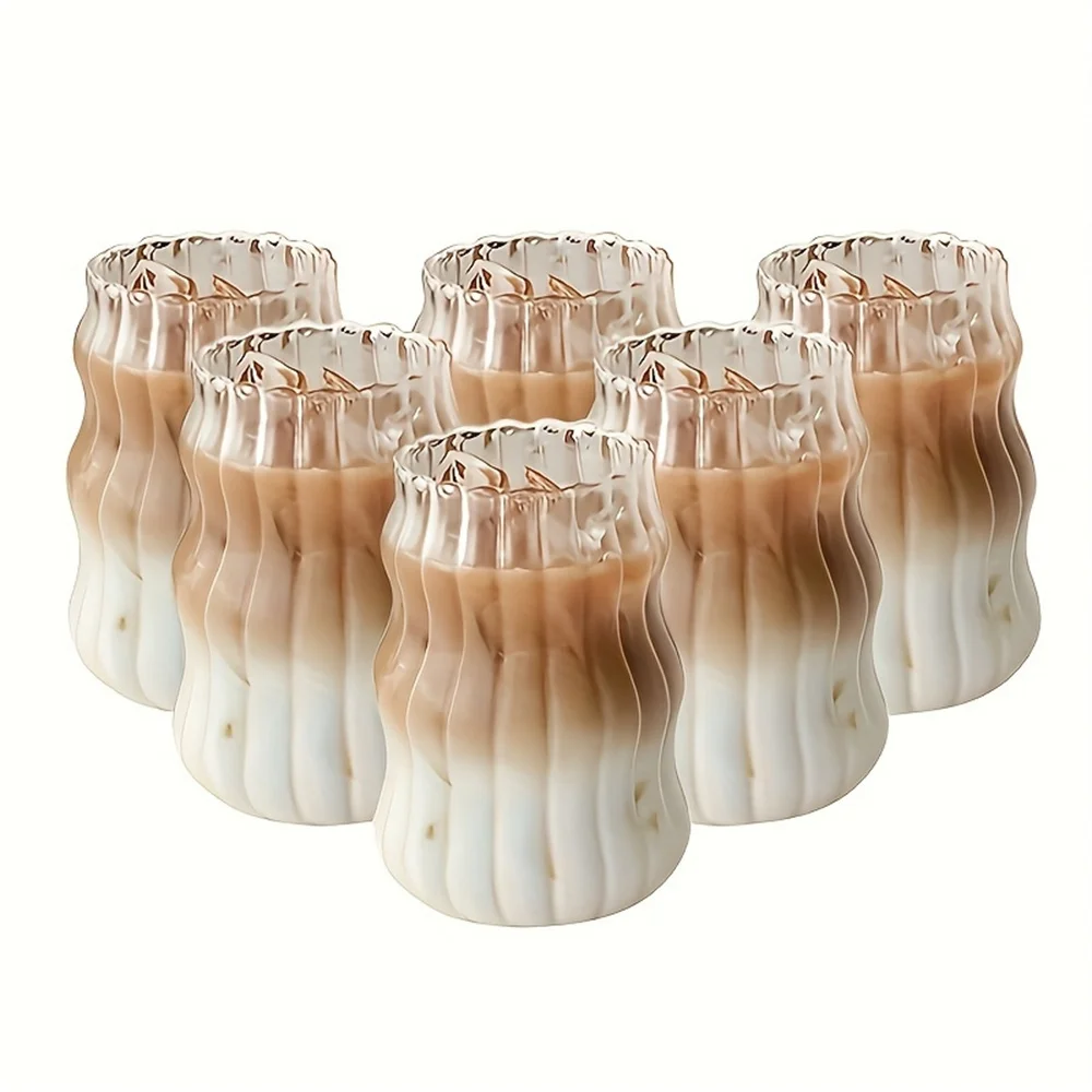 

4/6pcs Stripe Glass Cup Could Cup Smooth Surface Bubble Cup Heat-resistant Tumbler for Iced Coffee, Juice, Beverage, Milk, Tea
