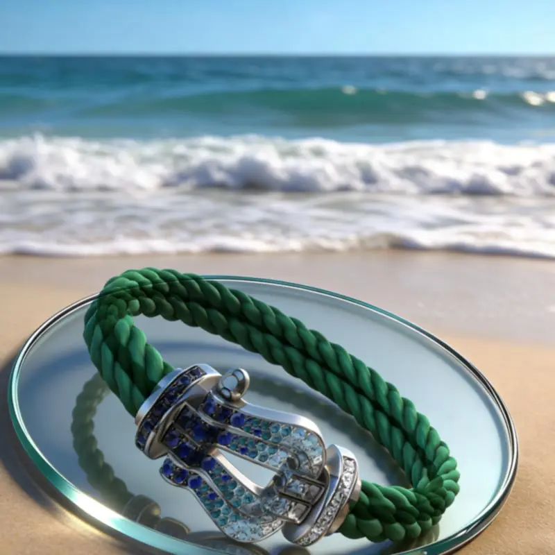 

Wholesale zircons horseshoe buckle wire rope bracelet luxury black nylon rope U-buckle free bracelet for men and women