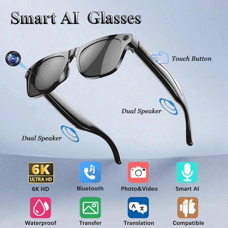 

6K HD AI Smart Glasses Multifunctional Camera Chatgpt Bluetooth Call Voice Assistant Music Player AI Translation Glasses