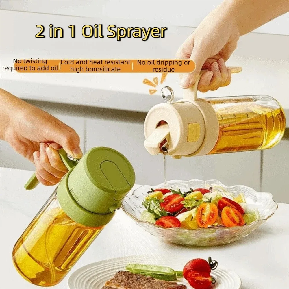 

Glass 2 in 1 Oil Sprayer 500 ML Automatic Lid Olive Oil Storage Bottle Refillable Large Capacity Cooking Spray Bottle Kitchen