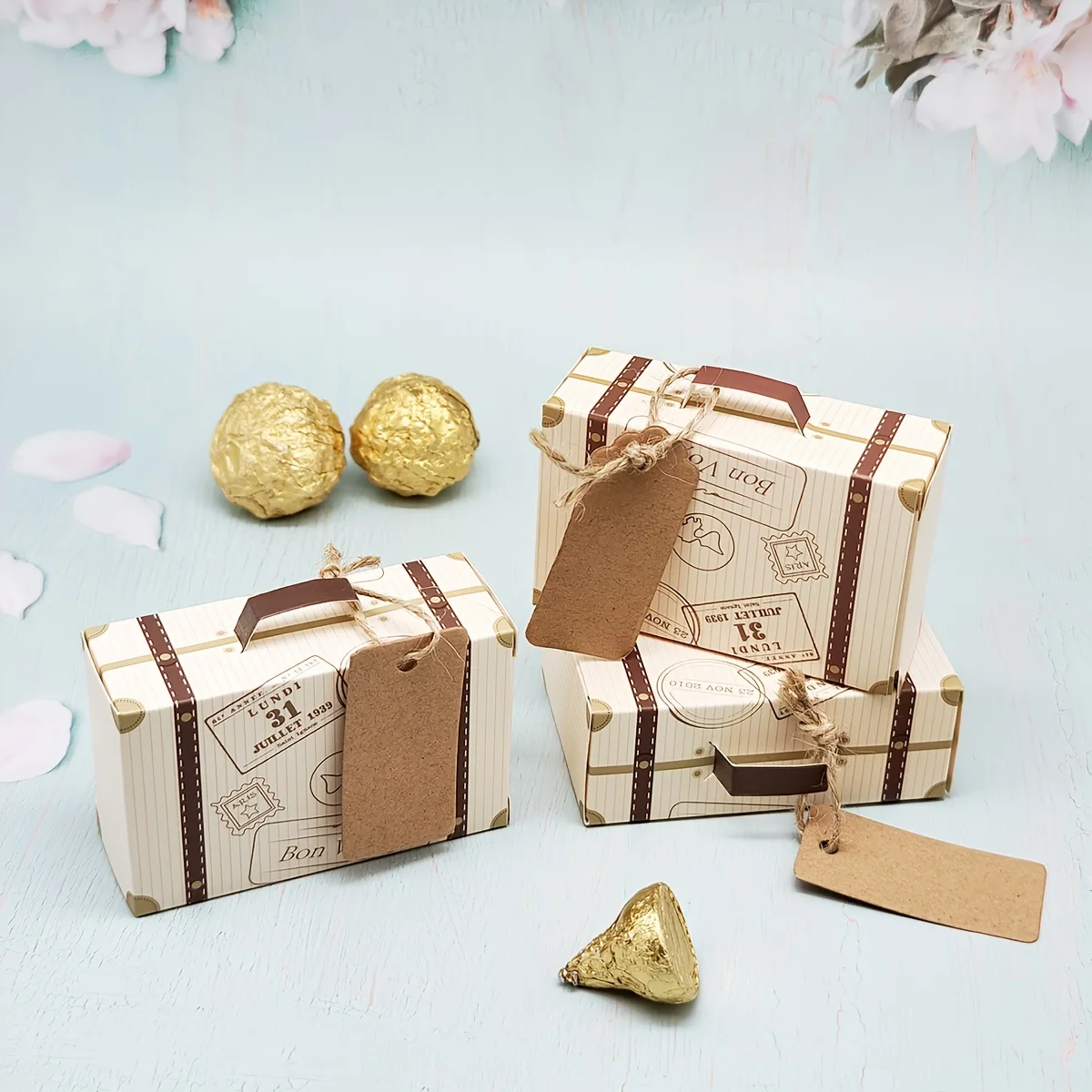 Mini valise, coffrets cadeaux, emballage de cadeaux de fête, Festival de mariage, étui de friandises à bonbons sur le thème de voyage rétro, 10 pièces