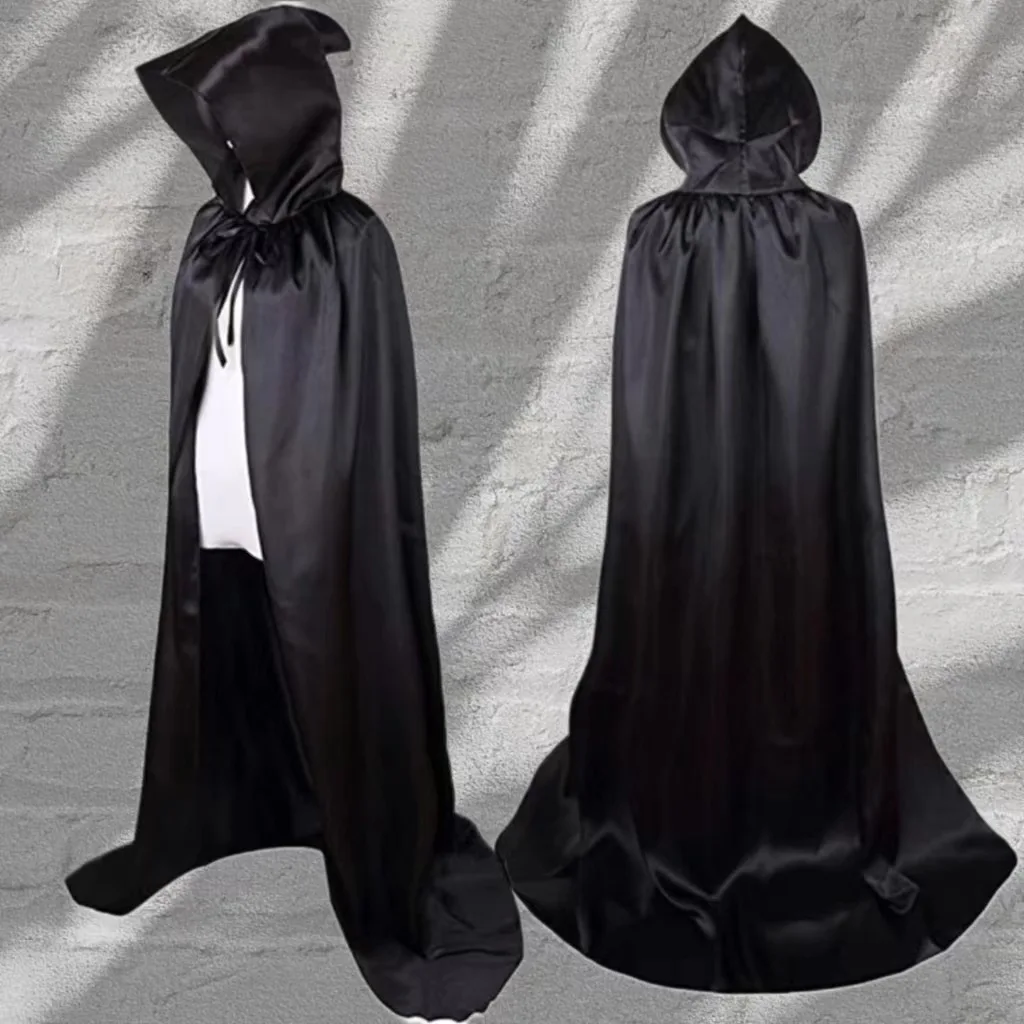 Women Men Halloween Cloak Set Creative Black Hooded Cloak Cosplay Vampire Witch Death Cloak for Adult Children Halloween Costume