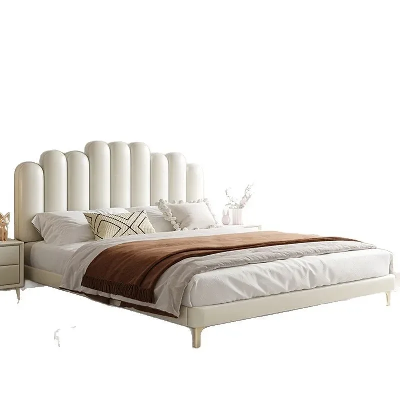 

Cream wind suspension bed Internet celebrity INS light luxury modern simple master bedroom double bed pine frame silent leath