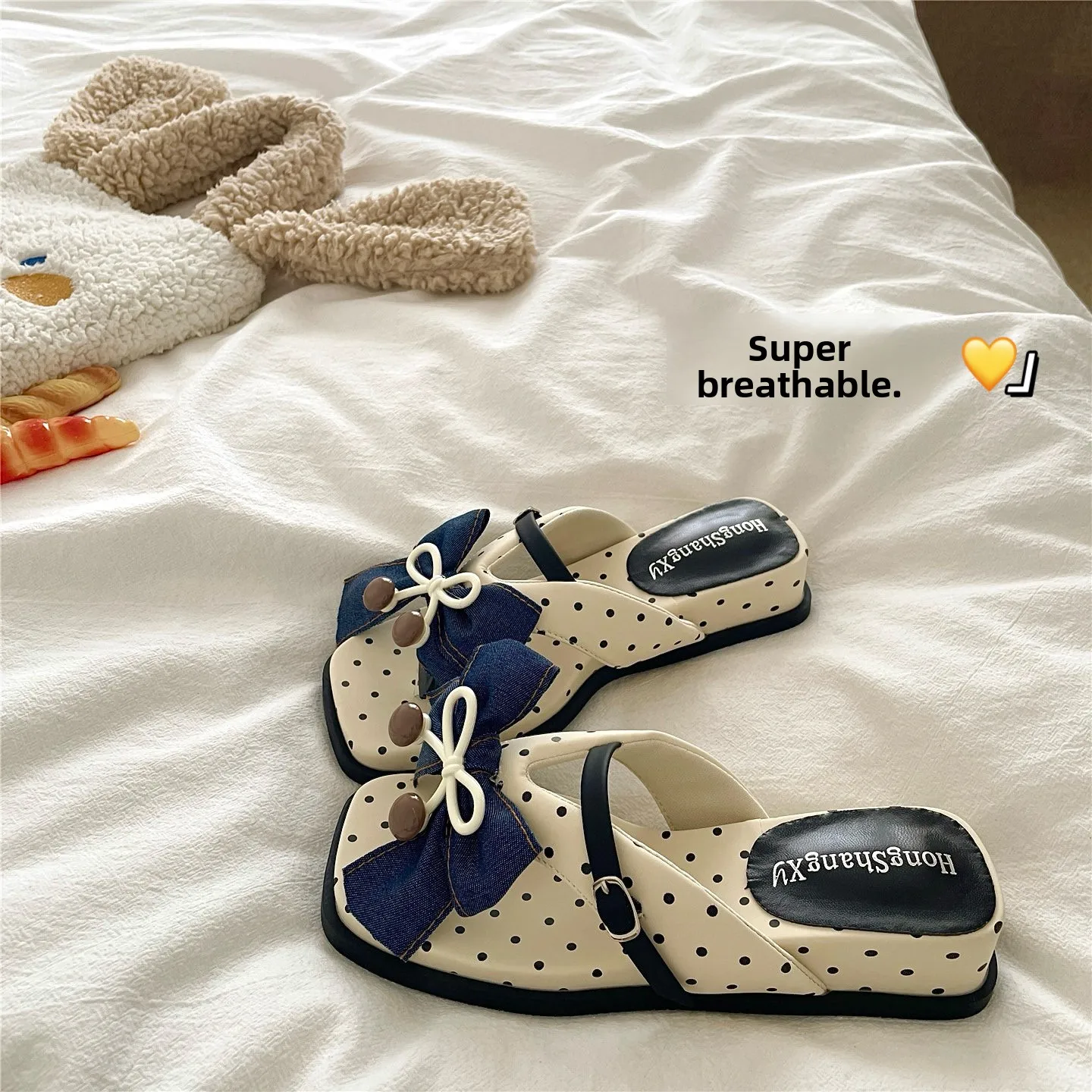 

Sweet Cool Polka Dot Denim Sandals Thick Bottom Anti-Slip Clogs Women's Summer Flip Flops Trendy Fairy Style Slip-On Shoes