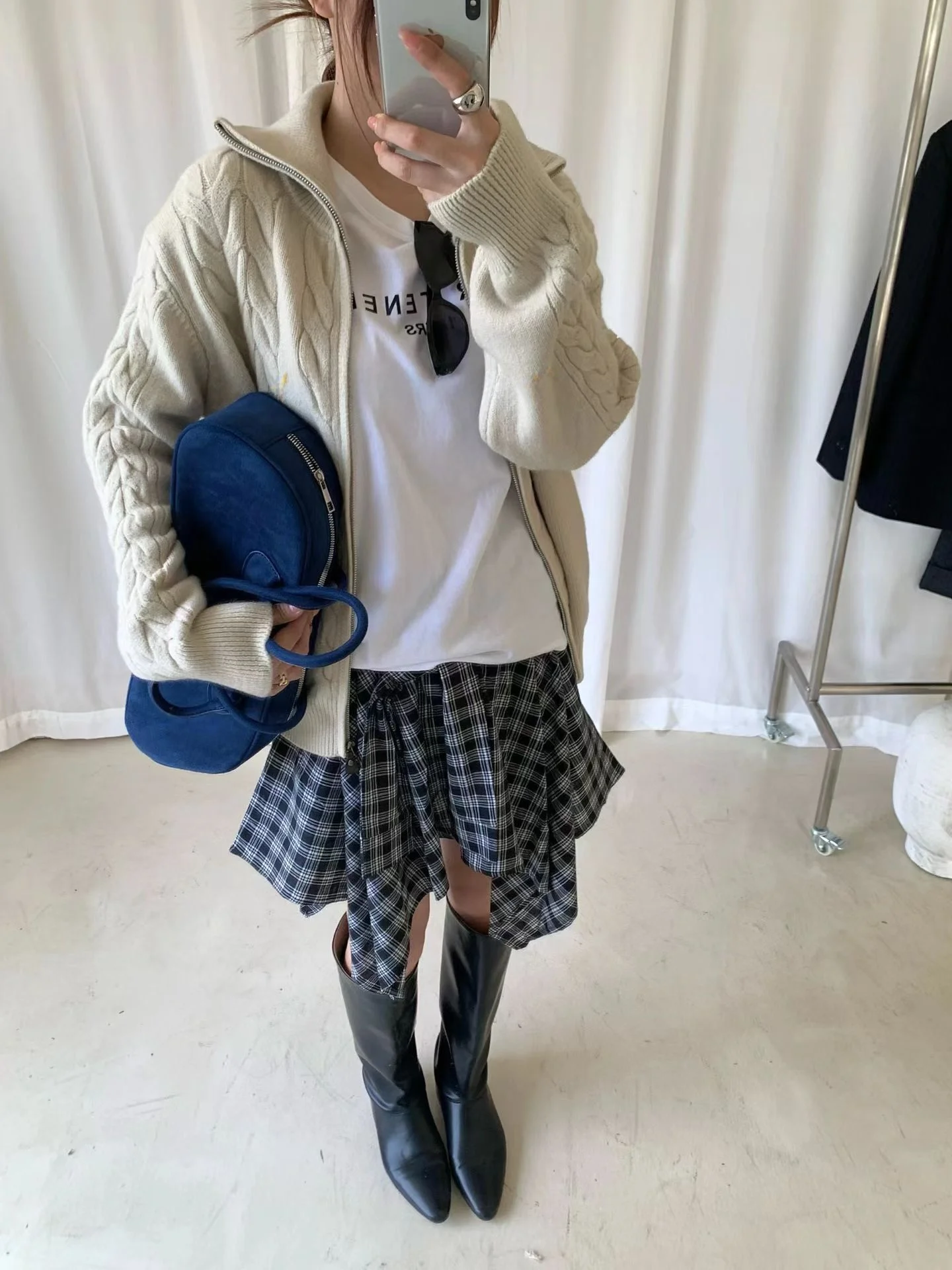 

Heavy Knitwear Sweater with Zipper Collar Crted Leather Long Sve Girls Casual Sle Thiened Autumn Winter Sweater