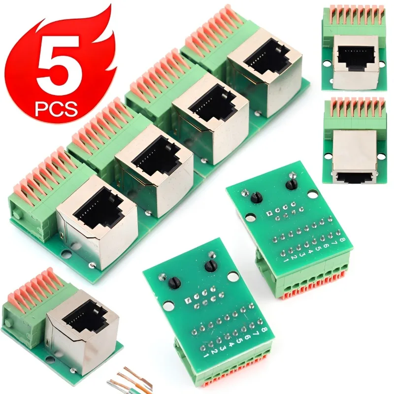 1/5PC Data Adapter Board Female Socket Guide Rail Installation Terminals Connector RJ45 Network Port Terminal Block Welding Free
