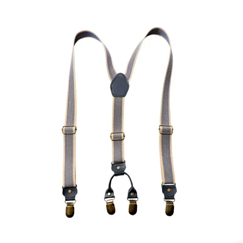 

K3KF Elastic Retro Suspenders With Secure Y Back Clips Durable Rubber Universal 2.5cm Width Adult Fashion Accessory