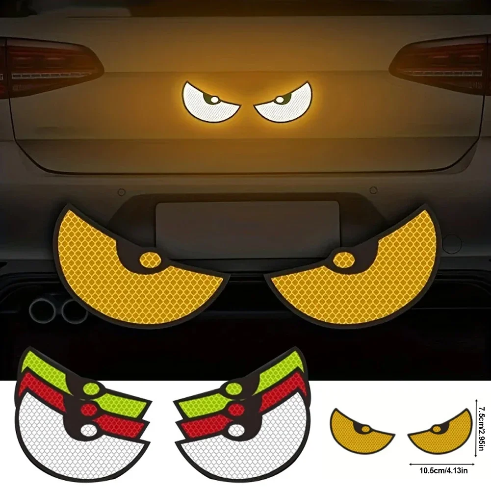 2Pcs Car Reflective Warning Night Driving Safety Decals Universal Safety Sticker High Reflective Eyes Tape for Car Bike Helmet