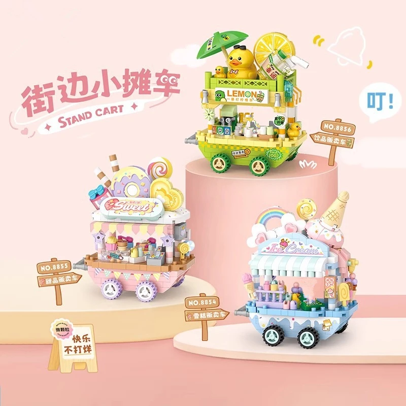 Architettura fai-da-te Ristorante Caffetteria Gelato Negozio di auto Street View Kit di blocchi di costruzione Ragazze Mattoni Modello classico Giocattoli per bambini