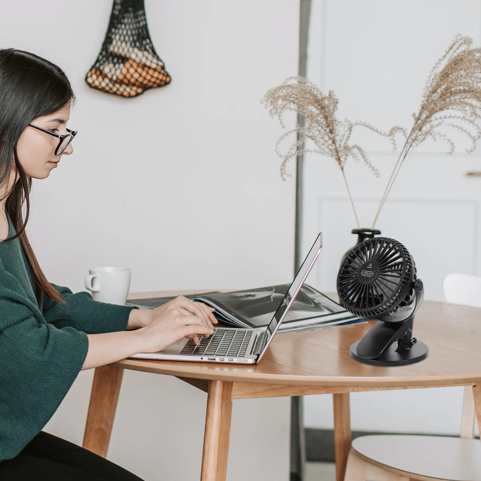

USB Mini Fan Black Rechargeable Portable Clip Silence Cat Ear Design Cooling Fan Lightweight for Home Office School Use