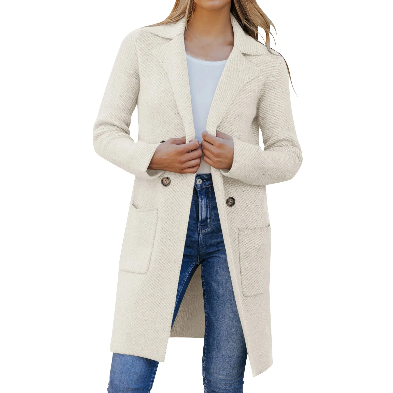 Manteau long à manches longues pour femmes, pardessus croisé à revers, veste couvertes pour dames, automne, hiver, nouveau, 2023