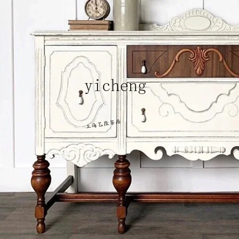 

Country Solid Wood Entrance Cabinet Distressed Carved Home Decoration Storage Sideboard Cabinet New Classical
