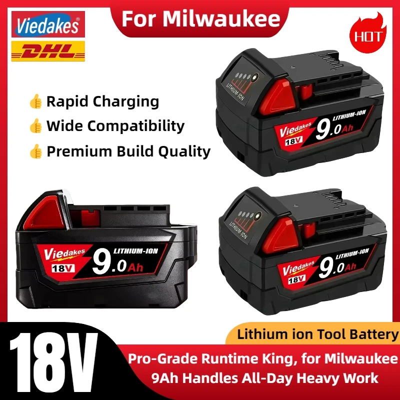 

9000mAh For Milwaukee 18V Battery XC Li-Ion M18B5 48-11-1860 48-11-1840 48-11-1850 48-11-1830 48-11-1820 Replacement Batteries