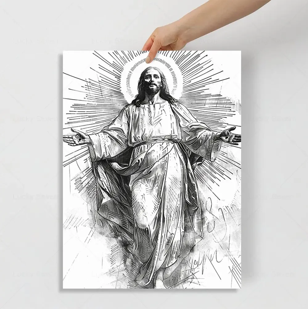 الإيمان في يسوع رسم صورة المشارك يسوع خط الفن يطبع قماش اللوحة الحد الأدنى صور فنية للجدران ديكور المنزل المسيحي #1