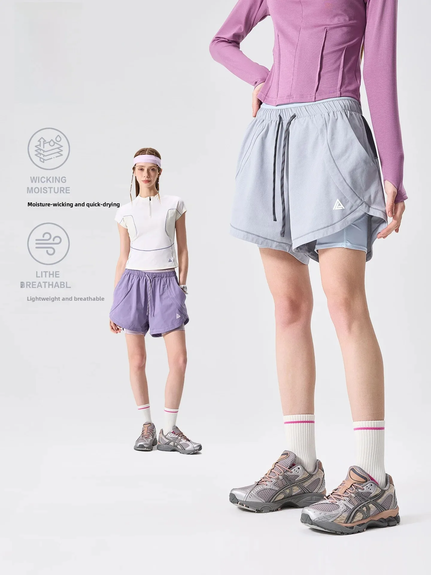 LAZY DAY Outdoor Women's Sport Shorts Breathable Quick Dry Two-In-One Running Training Pants Cool Feeling Polyester Fiber