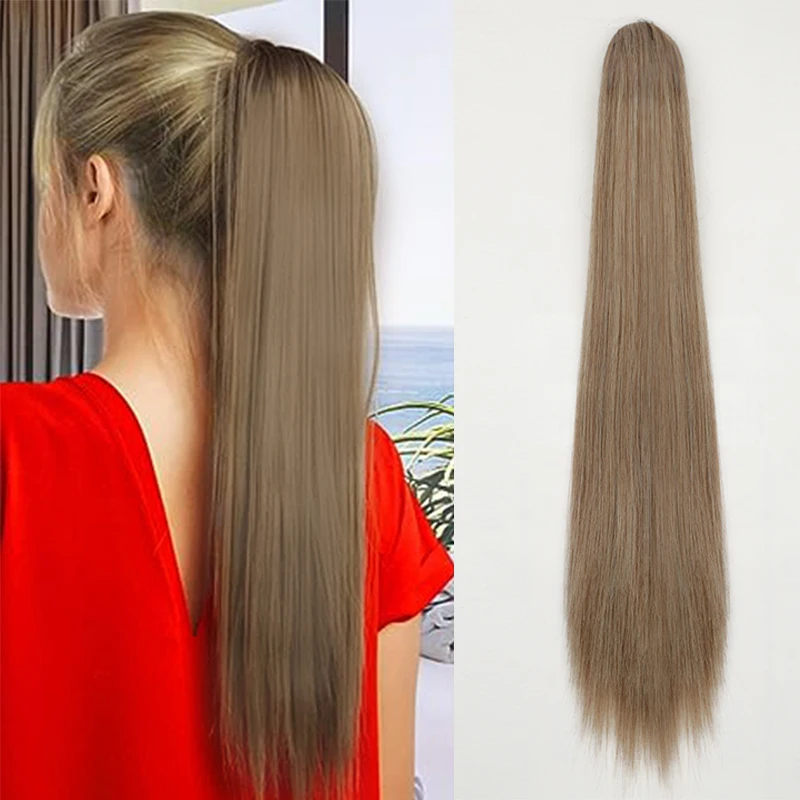 Long Straight Drawstring Clip in Ponytail for Women Brown Straight Hair Pony Tail Extension Synthetic Natural Fibre Hairpiece