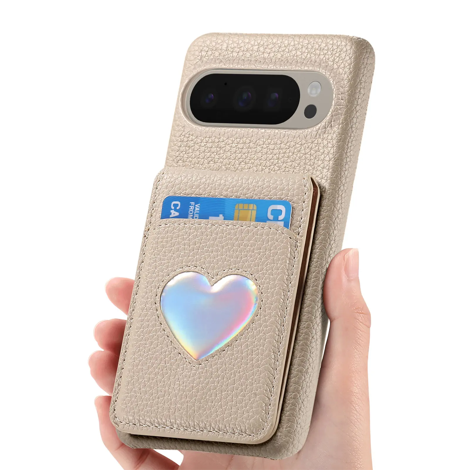 

Vertical Cards Solt Wallet Makeup Mirror Love Heart Case For Google Pixel 9 Pro XL 10ProXL 9A 8A RFID Blocking Anti-Drop Cover