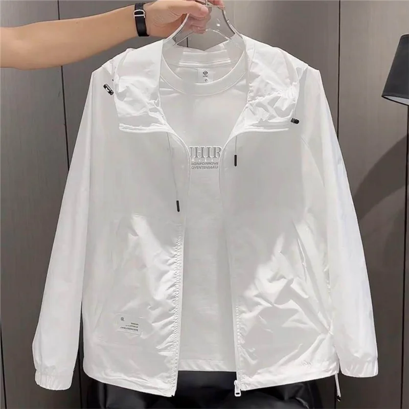 

Мужская летняя легкая дышащая солнцезащитная куртка из ледяного шелка с капюшоном на молнии для активного отдыха, повседневная, модная