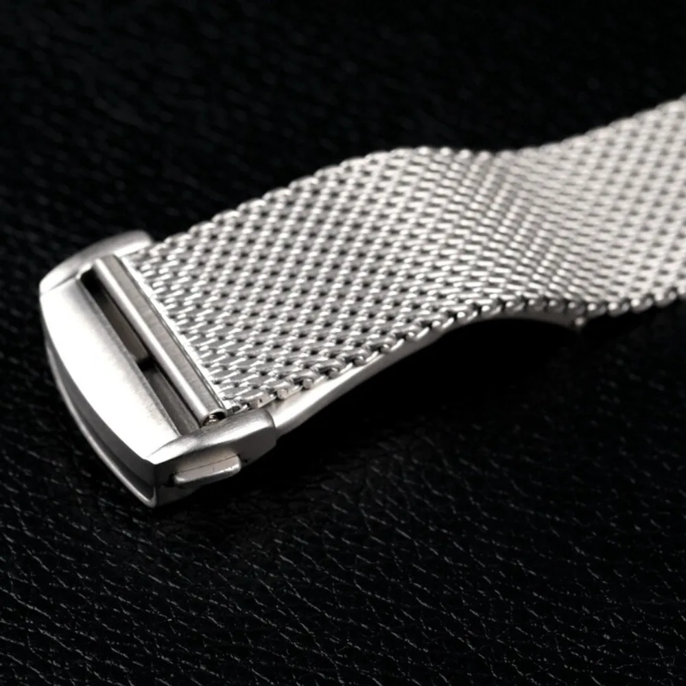 316L Steel Milanese Mesh Watch Bracelet 20mm 22mm Breathable Folding Clasp Metal Replacement Band for Men