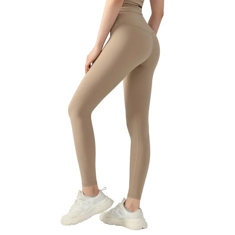 Naked Lycra Yoga Pants Women's High Waist Without Side Seams One-piece Fitness Pants Peach Hip-lifting Sports Leggings