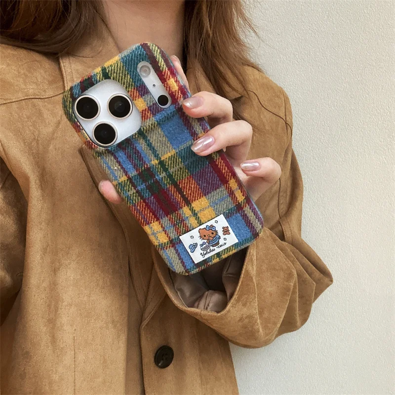 جديد الخريف الشتاء زغب الدافئة منقوشة نمط النسيج قضية الهاتف آيفون 16 برو 14 15 برو ماكس حالات غطاء ل أبل 15 14pro ماكس #1