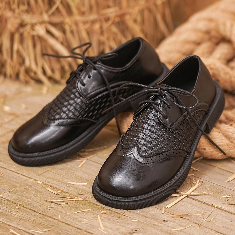 Fashion Woven Low Heel Pu Leat - Oxford Lace Up Women 评论和价格