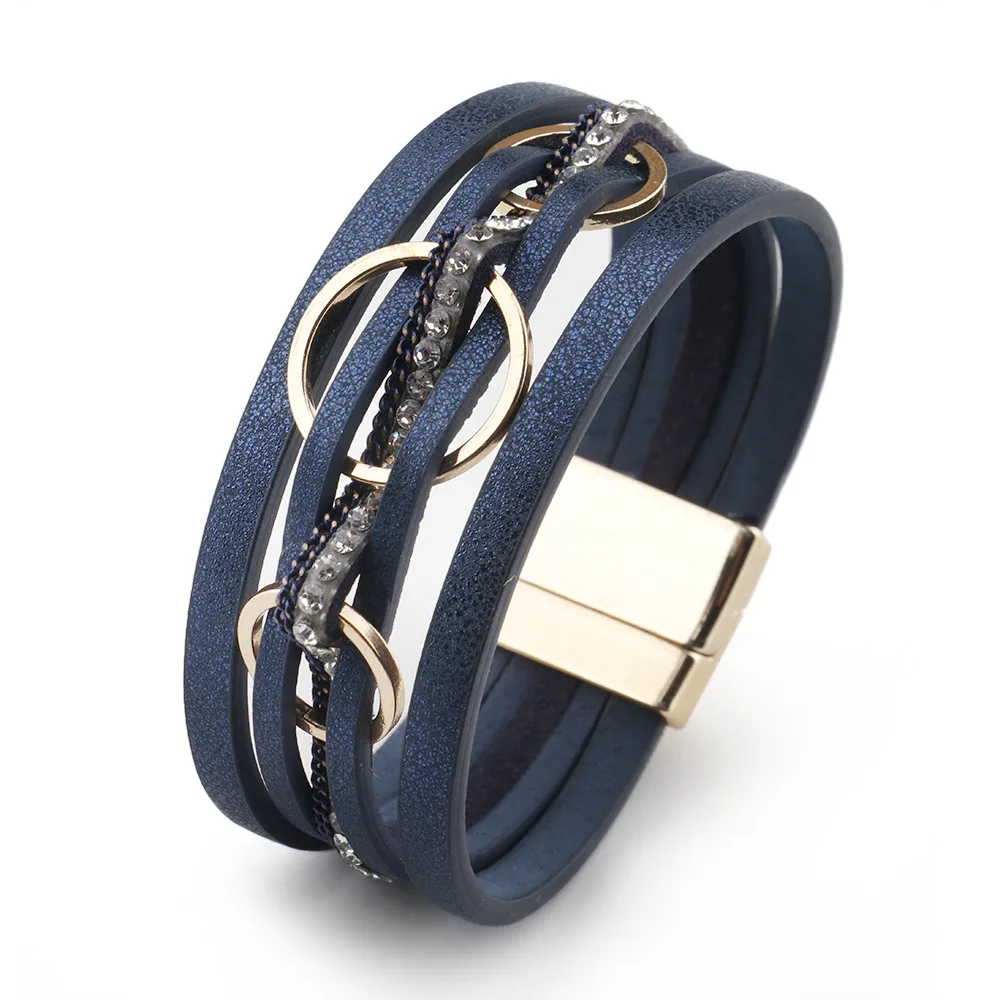 ZG European and American Magnetic Buckle Bracelet For Women Multi-layer PU Leather Circular Ring Design Bracelet Jewelry