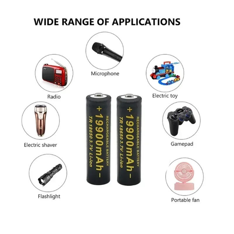 2024100% new 3.7V 18650 19900mAh high capacity battery flashlight battery with lithium-ion battery can be used for alarm clocks.