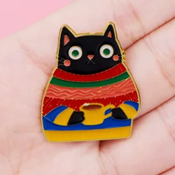 Broche metálico de gatito negro esmaltado para solapa y ropa