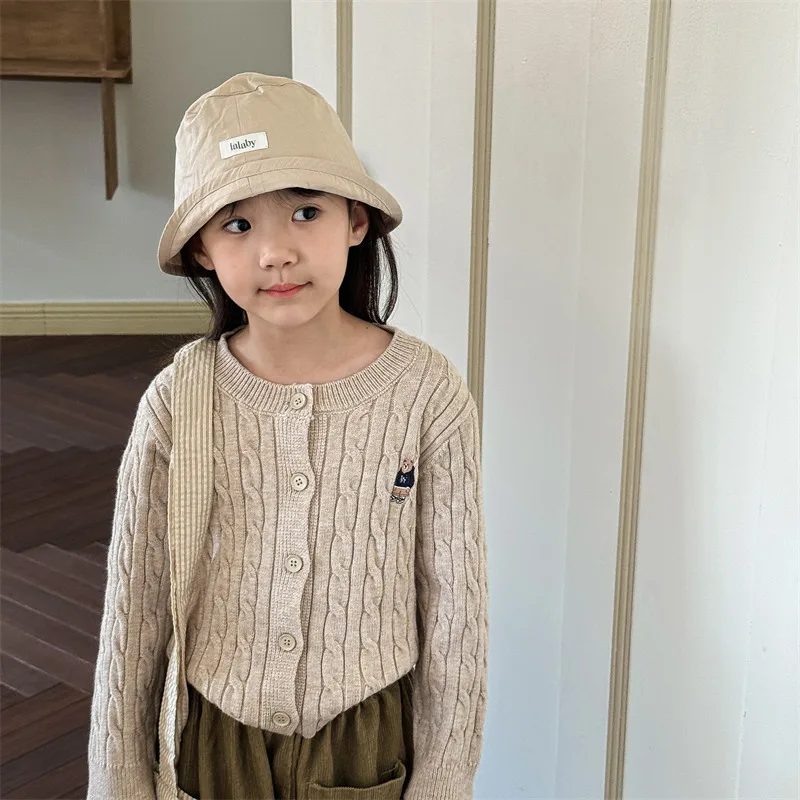 

2024 Autumn New Children Sweater Cardigan Cartoon Bear Girls Casual Knitwear Coat Toddler Boys Knitted Jacket Kids Clothes