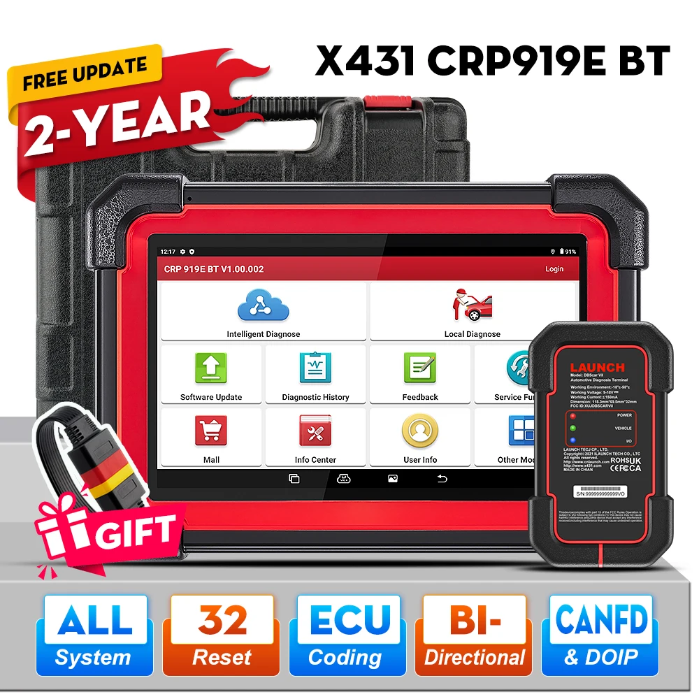 LAUNCH X431 CRP919E BT OBD2 Scanner CAN FD DOIP 31 Reset Full System ECU Coding Auto Car Bidirectional Diagnostic scan Tools