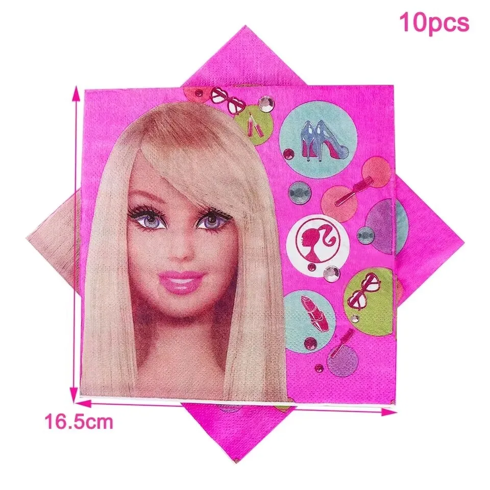 Barbiee Rosa decoraciones de fiesta de cumpleaños para niñas, taza de papel, plato, mantel, servilleta, banderín para Princesa, suministros para