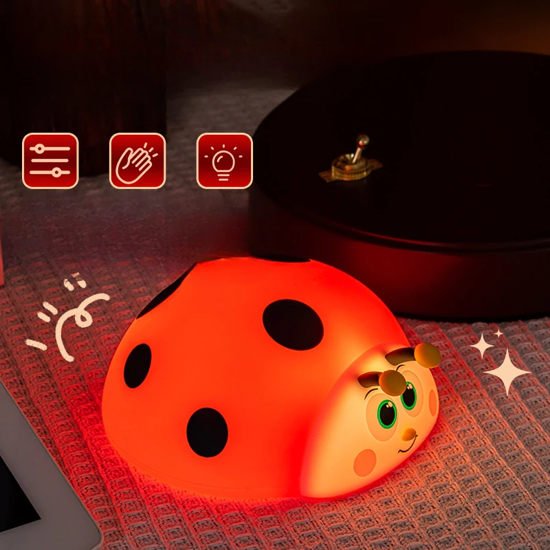 Ladybug Charging Touch Sleep Atmosphere Light Creative Cartoon Silicone Nightlight