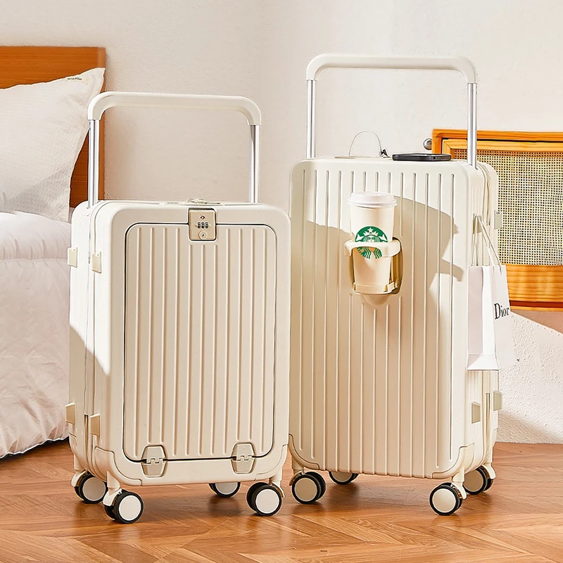 Wide Handle Suitcase Front Opening Luggage with Cup Holder 20\