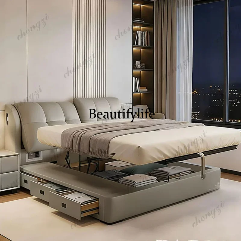Y136 Light luxury modern leather bed simple multi-functional master bed with air pressure high three pumping storage space doubl