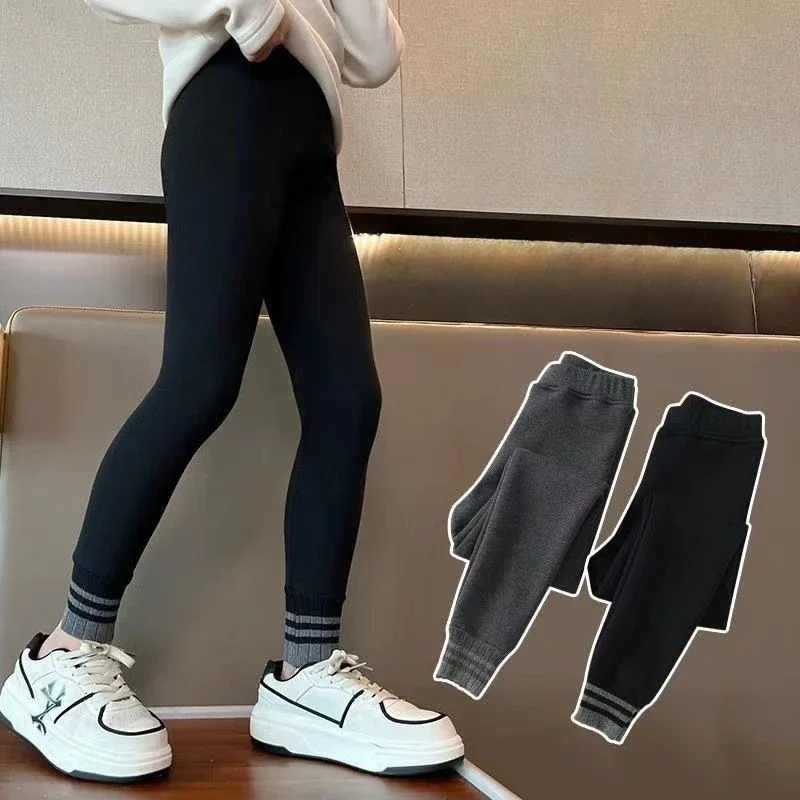 冬の女の子フリース暖かいレギンス幼児スキニークロップドパンツ2歳以上子供足首丈パンツ秋子供無地薄手タイトスウェットパンツ