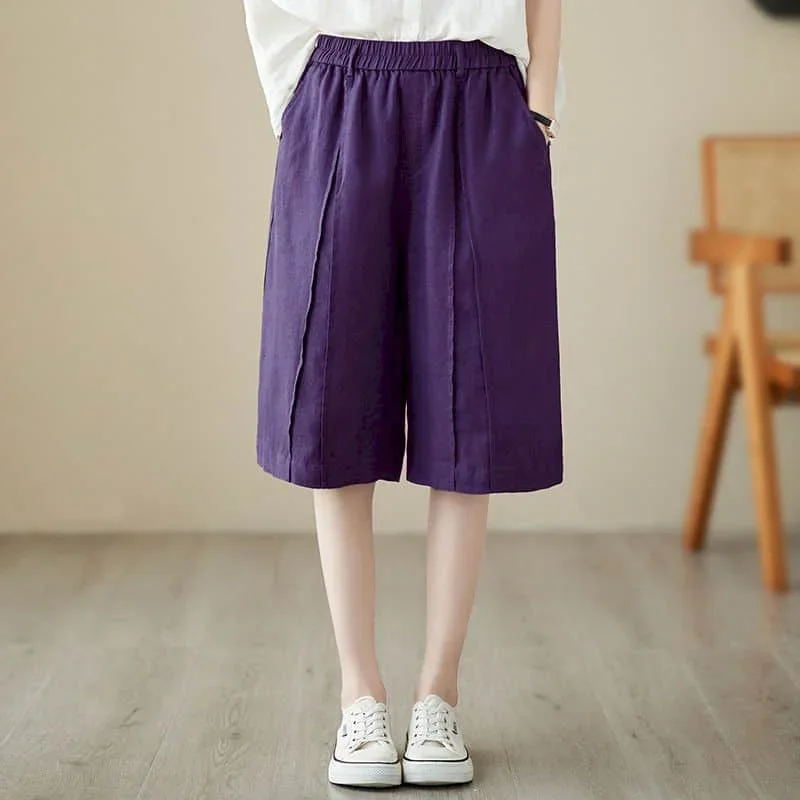 

Shorts for Women Casual Loose Elastic Waist Wide Leg Shorts Vintage Solid Harajuku Five-point Pants Women Clothing Summer Sale